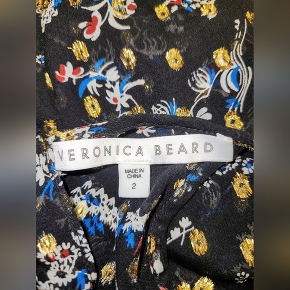 Veronica Beard Flynn Cold-Shoulder Floral Metalic Print Silk Blouse Size 2 - Picture 13 of 15